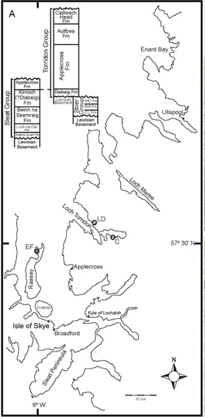 Location map and outline of the stratigraphy of the Bicellum brasieri fossil discovery.
