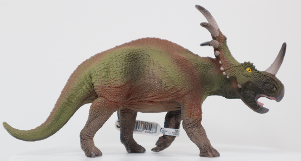 Schleich Styracosaurus model in lateral view.