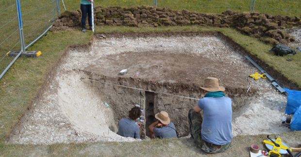 Collecting samples in the Mesolithic pit.
