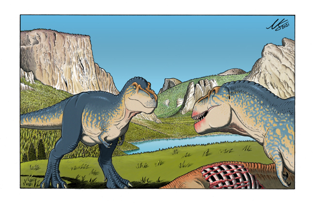 A Gorgosaurus confrontation.